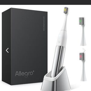 Alegria White and Silver Sonic toothbrush sleek style works great